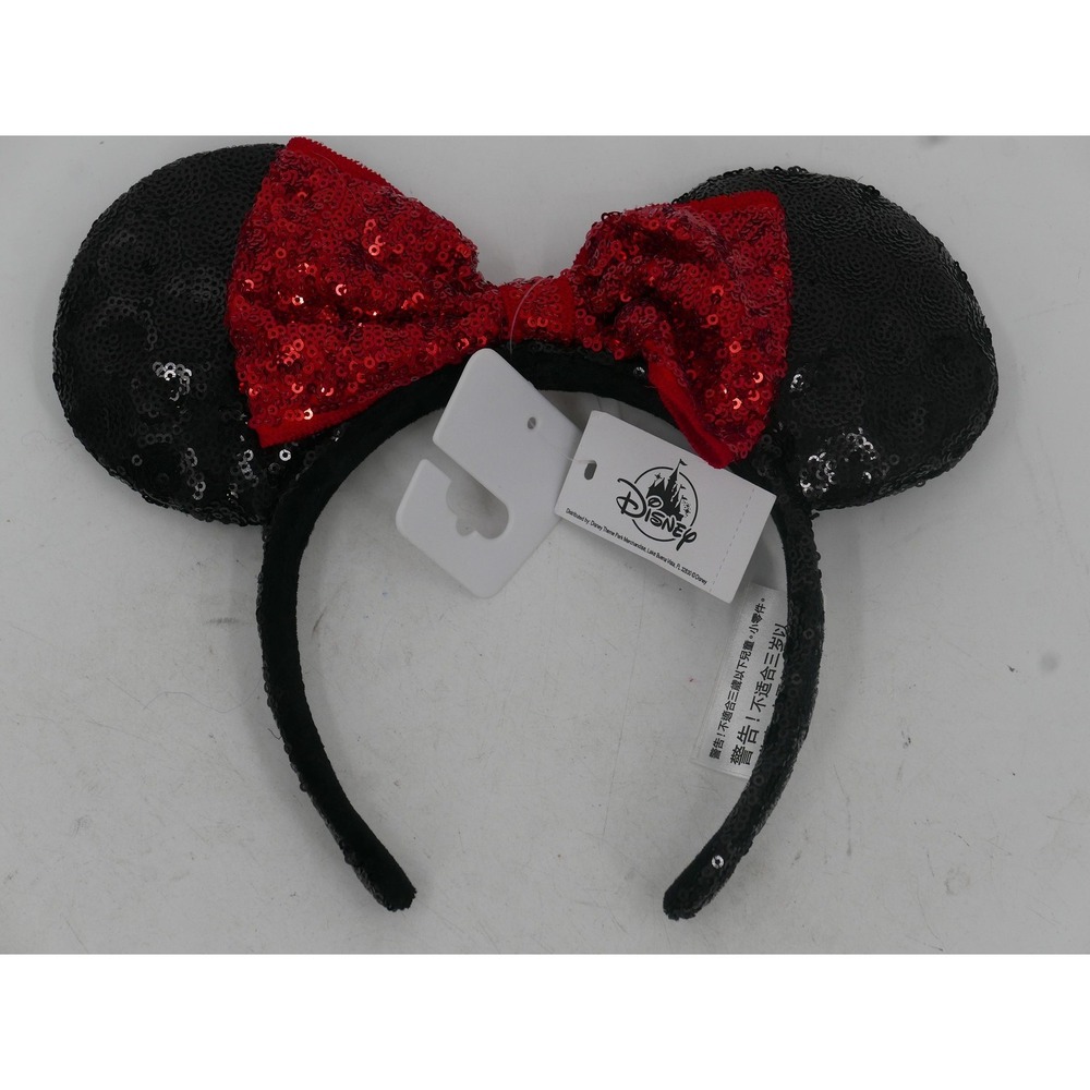 Disney Parks Minnie Mouse Ears Headband Black Sequin Bow Adult Women Costume